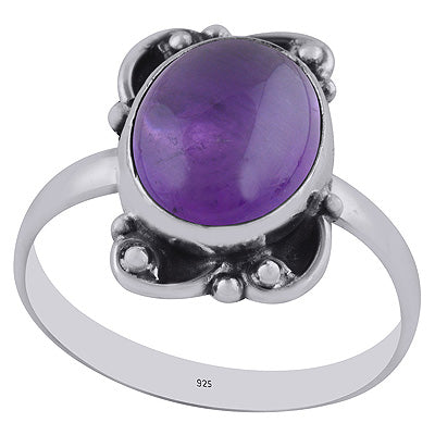 Beautiful Handwork Around Amethyst Oval Shape 925 Sterling Solid Silver Ring - R3402979-1