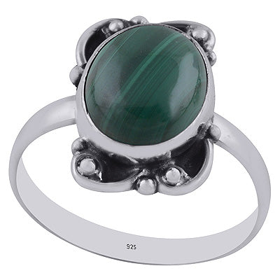 Beautiful Handwork Around Malachite Oval Shape 925 Sterling Solid Silver Ring - R3402979-10