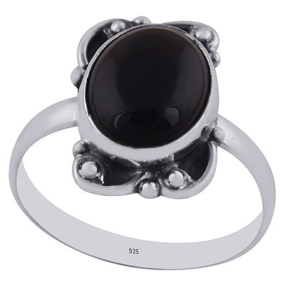 Beautiful Handwork Around Black Onyx Oval Shape 925 Sterling Solid Silver Ring - R3402979-12
