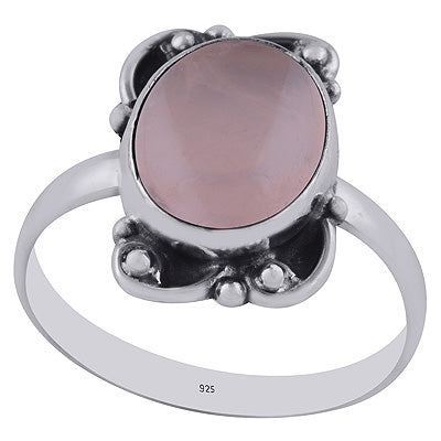 Beautiful Handwork Around Rose Quartz Oval Shape 925 Sterling Solid Silver Ring - R3402979-13
