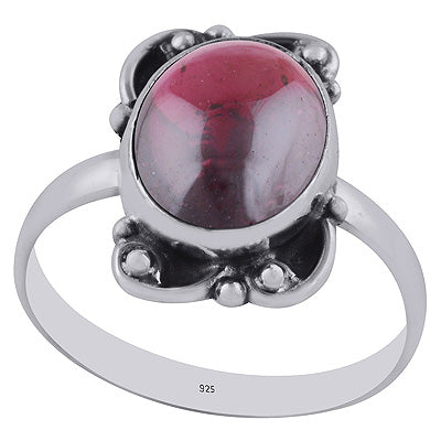 Beautiful Handwork Around Garnet Oval Shape 925 Sterling Solid Silver Ring - R3402979-2