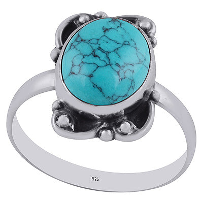 Beautiful Handwork Around Turquoise Oval Shape 925 Sterling Solid Silver Ring - R3402979-3