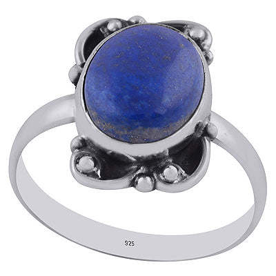 Beautiful Handwork Around Lapis Oval Shape 925 Sterling Solid Silver Ring - R3402979-5
