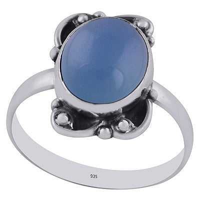 Beautiful Handwork Around Blue Chalcedony Oval Shape 925 Sterling Solid Silver Ring - R3402979-7