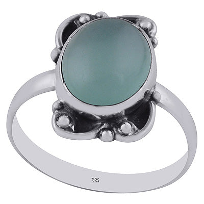 Beautiful Handwork Around Aqua Chalcedony Oval Shape 925 Sterling Solid Silver Ring - R3402979-8