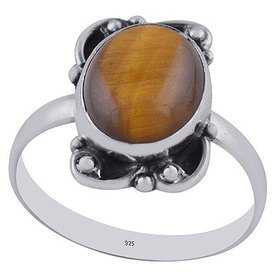 Beautiful Handwork Around Tiger's Eye Oval Shape 925 Sterling Solid Silver Ring - R3402979-9