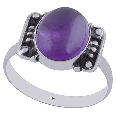 Oxidised Handwork Around Amethyst Oval Shape 925 Sterling Solid Silver Ring - R3402980-1