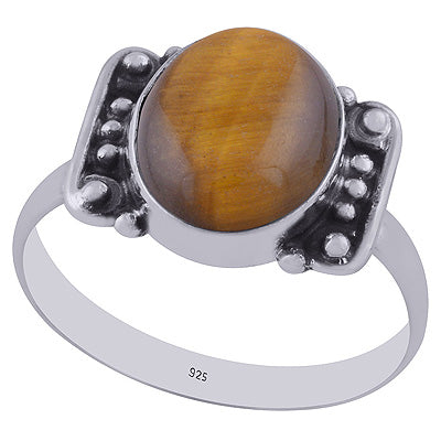 Oxidised Handwork Around Tiger's Eye Oval Shape 925 Sterling Solid Silver Ring - R3402980-10
