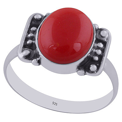 Oxidised Handwork Around Coral Oval Shape 925 Sterling Solid Silver Ring - R3402980-13