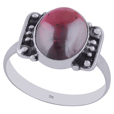 Oxidised Handwork Around Garnet Oval Shape 925 Sterling Solid Silver Ring - R3402980-2