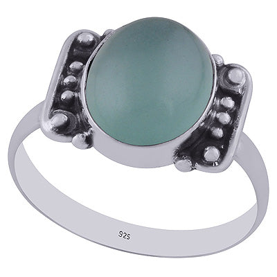 Oxidised Handwork Around Aqua Chalcedony Oval Shape 925 Sterling Solid Silver Ring - R3402980-8