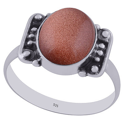 Oxidised Handwork Around Golden Sun Stone Oval Shape 925 Sterling Solid Silver Ring - R3402980-9