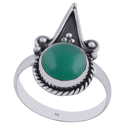 Oxidised Textured Wire & Rawa Around Green Onyx Round Shape 925 Sterling Solid Silver Ring - R3402981-6