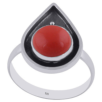 Minimal Oxidised Rawa Work Around Coral Round Shape 925 Sterling Solid Silver Ring - R3402982-13