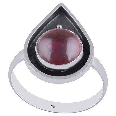 Minimal Oxidised Rawa Work Around Garnet Round Shape 925 Sterling Solid Silver Ring - R3402982-2