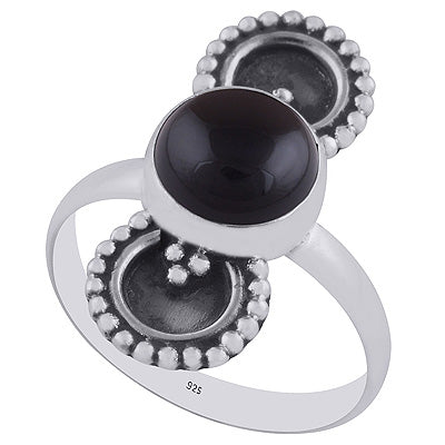 Beautifully Oxidised Rawa Work Around Black Onyx Round Shape 925 Sterling Solid Silver Ring - R3402983-13