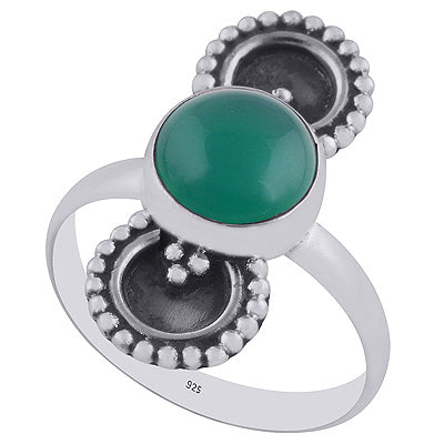 Beautifully Oxidised Rawa Work Around Green Onyx Round Shape 925 Sterling Solid Silver Ring - R3402983-5