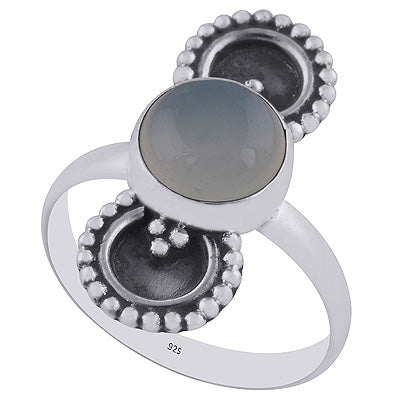 Beautifully Oxidised Rawa Work Around Aqua Chalcedony Round Shape 925 Sterling Solid Silver Ring - R3402983-7