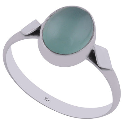 Beautiful Work Around Aqua Chalcedony Oval Shape 925 Sterling Solid Silver Ring - R3402992-11
