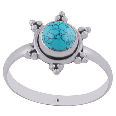 Gorgeous Rawa Work Around Turquoise Round Shape 925 Sterling Solid Silver Ring - R3402994-3