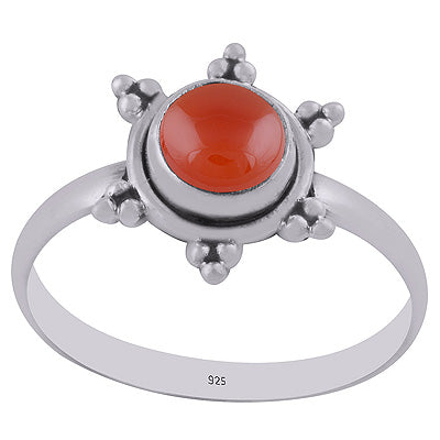 Gorgeous Rawa Work Around Carnelian Round Shape 925 Sterling Solid Silver Ring - R3402994-7
