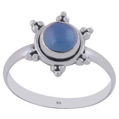 Gorgeous Rawa Work Around Blue Chalcedony Round Shape 925 Sterling Solid Silver Ring - R3402994-8
