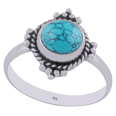 Alluring Rawa & Wire Work Around Turquoise Round Shape 925 Sterling Solid Silver Ring - R3402995-3