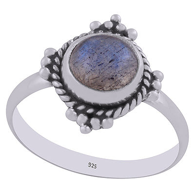 Alluring Rawa & Wire Work Around Labradorite Round Shape 925 Sterling Solid Silver Ring - R3402995-5