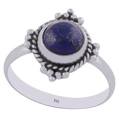 Alluring Rawa & Wire Work Around Lapis Round Shape 925 Sterling Solid Silver Ring - R3402995-6