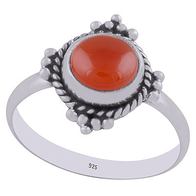 Alluring Rawa & Wire Work Around Carnelian Round Shape 925 Sterling Solid Silver Ring - R3402995-7