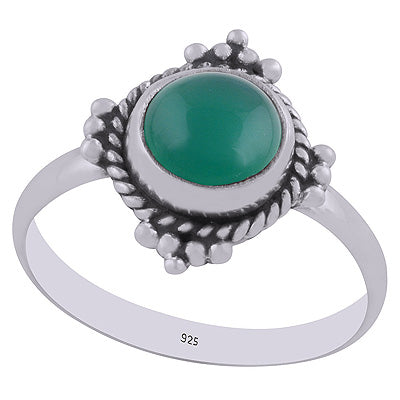 Alluring Rawa & Wire Work Around Green Onyx Round Shape 925 Sterling Solid Silver Ring - R3402995-8