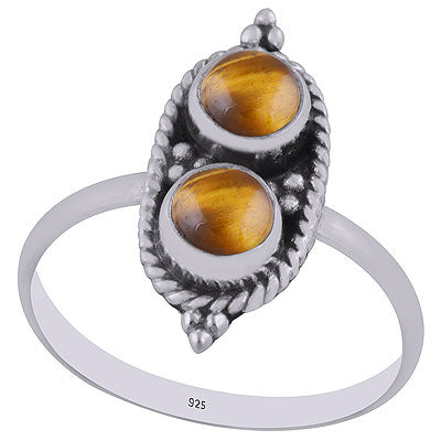 Stunning Textured Wire Around Tiger's Eye Round Shape 925 Sterling Solid Silver Ring - R3402996-11