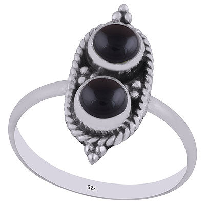 Stunning Textured Wire Around Black Onyx Round Shape 925 Sterling Solid Silver Ring - R3402996-14