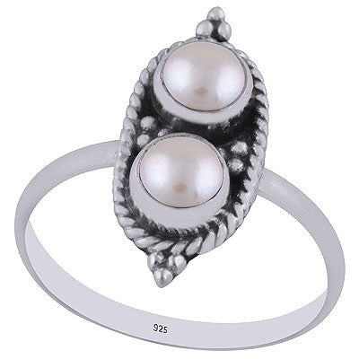 Stunning Textured Wire Around Pearl Round Shape 925 Sterling Solid Silver Ring - R3402996-15