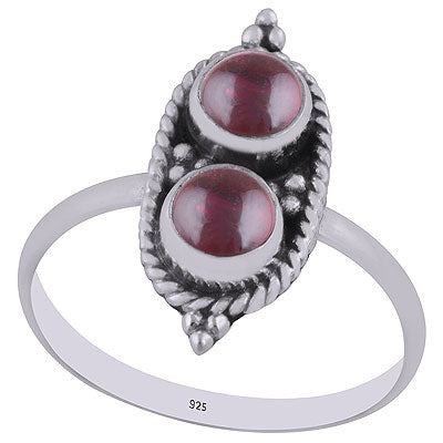 Stunning Textured Wire Around Garnet Round Shape 925 Sterling Solid Silver Ring - R3402996-2
