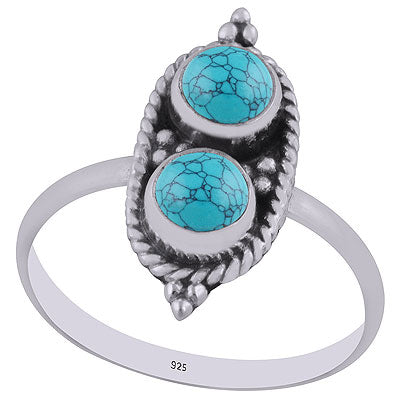 Stunning Textured Wire Around Turquoise Round Shape 925 Sterling Solid Silver Ring - R3402996-3