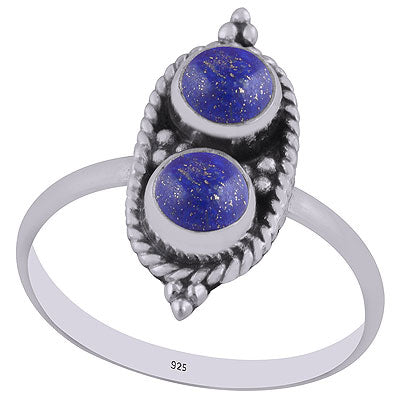 Stunning Textured Wire Around Lapis Round Shape 925 Sterling Solid Silver Ring - R3402996-6