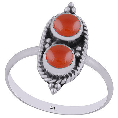 Stunning Textured Wire Around Carnelian Round Shape 925 Sterling Solid Silver Ring - R3402996-7