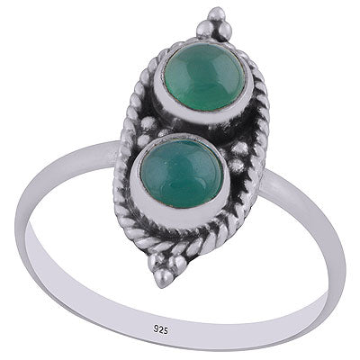 Stunning Textured Wire Around Green Onyx Round Shape 925 Sterling Solid Silver Ring - R3402996-8