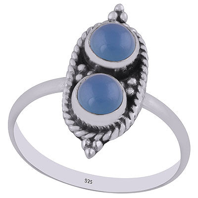 Stunning Textured Wire Around Blue Chalcedony Round Shape 925 Sterling Solid Silver Ring - R3402996-9