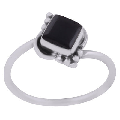 Beautiful Handwork Around Black Onyx Rhombus Shape 925 Sterling Solid Silver Ring - R3403001-12