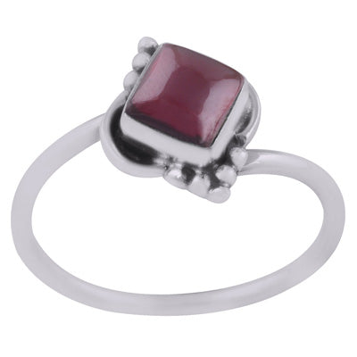 Beautiful Handwork Around Garnet Rhombus Shape 925 Sterling Solid Silver Ring - R3403001-2
