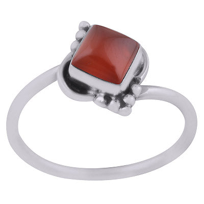 Beautiful Handwork Around Carnelian Rhombus Shape 925 Sterling Solid Silver Ring - R3403001-7