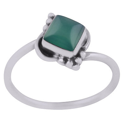Beautiful Handwork Around Green Onyx Rhombus Shape 925 Sterling Solid Silver Ring - R3403001-8