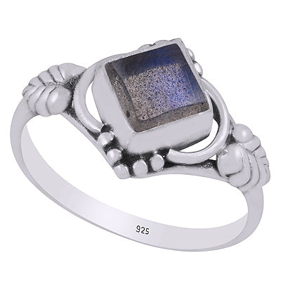 Stunning Handcrafted Work Around Labradorite Rhombus Shape 925 Sterling Solid Silver Ring - R3403002-55