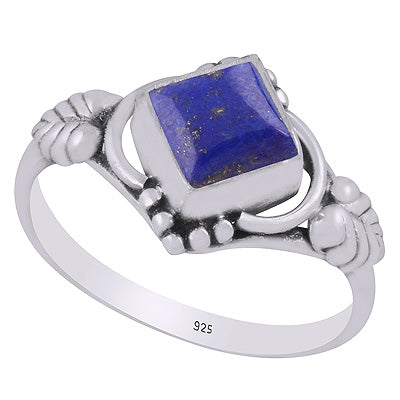Stunning Handcrafted Work Around Lapis Rhombus Shape 925 Sterling Solid Silver Ring - R3403002-56
