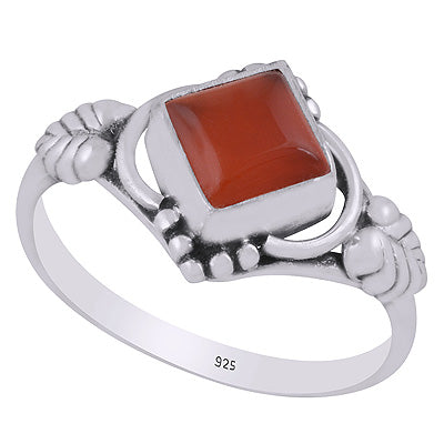 Stunning Handcrafted Work Around Carnelian Rhombus Shape 925 Sterling Solid Silver Ring - R3403002-57