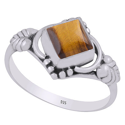 Stunning Handcrafted Work Around Tiger's Eye Rhombus Shape 925 Sterling Solid Silver Ring - R3403002-61