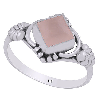 Stunning Handcrafted Work Around Rose Quartz Rhombus Shape 925 Sterling Solid Silver Ring - R3403002-63