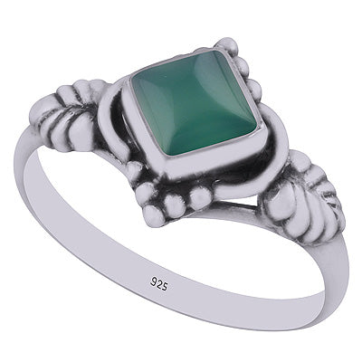 Stunning Handcrafted Work Around Green Onyx Rhombus Shape 925 Sterling Solid Silver Ring - R3403002-8